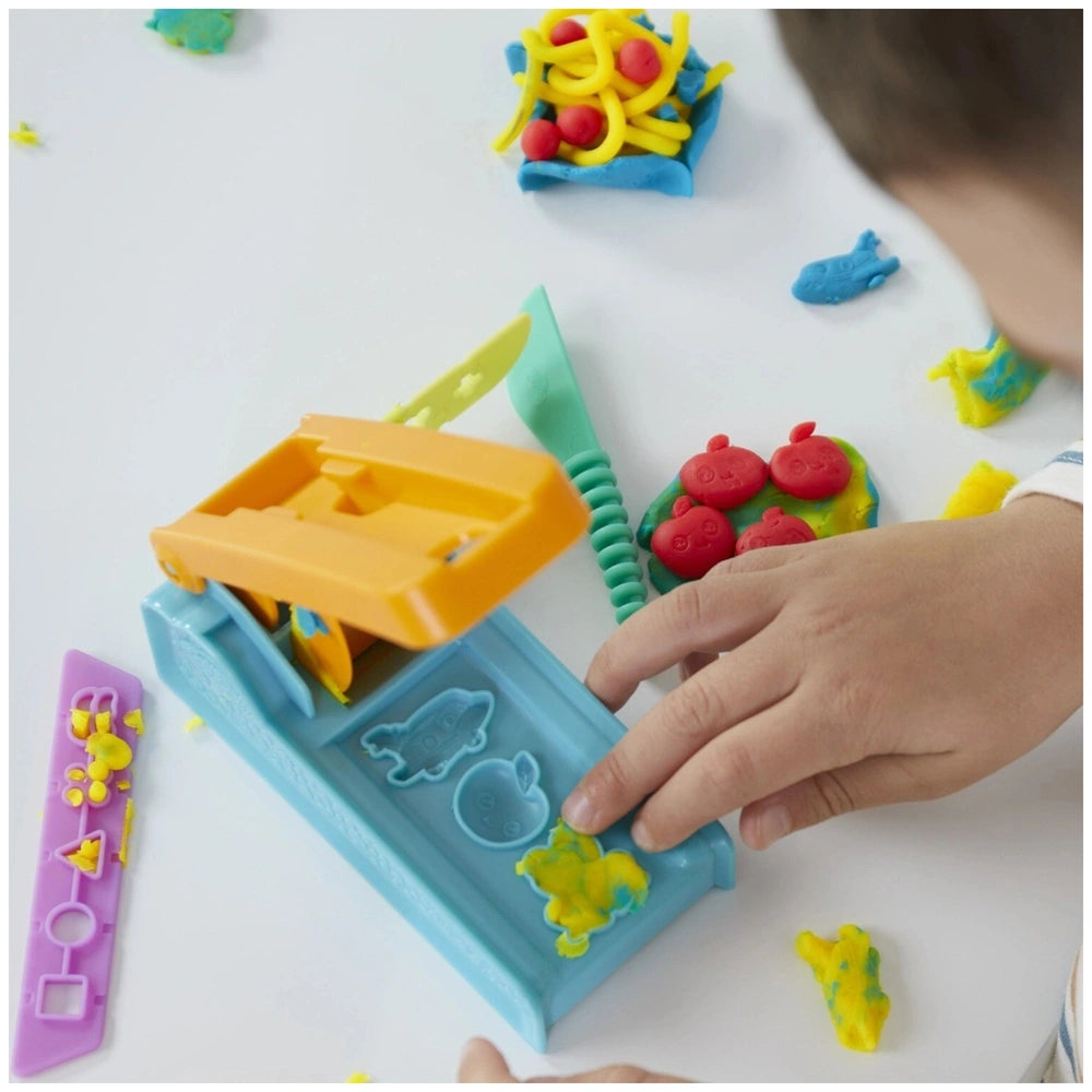 Hasbro Play-Doh Fun Factory Starter Set featuring colorful plastic toys including a car, fish, apple, turtle, and frog.
