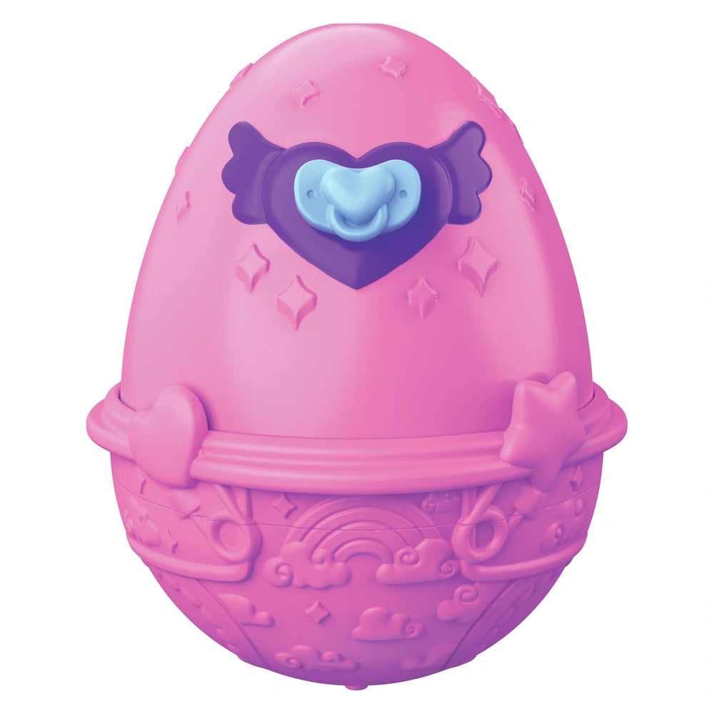 Pink cartoonish egg with a large eye and heart designs, featuring a smooth shiny surface and decorative patterns.