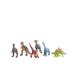 Johntoy Animal World Dinosaurs set features five unique, upright plastic figures in brown, green, and red on a white backgrou