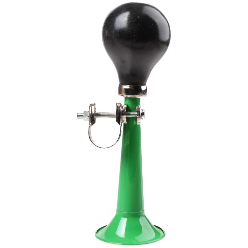 Johntoy bicycle horn in dark glossy color with a bulbous top, metallic clamp, and cylindrical shape for outdoor play.