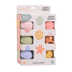 Johntoy Bio Plastic Motor and Sensory Balls in colorful plush compartments, packaged in white cardboard with playful pink and