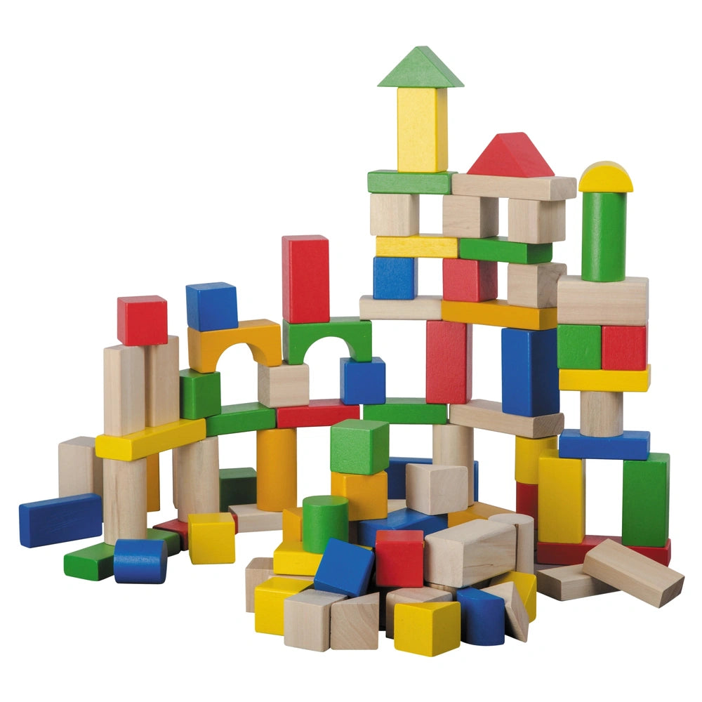 Johntoy - Blocchi di Legno 100 Pz - Giocattoli per Ordinare e Impilare