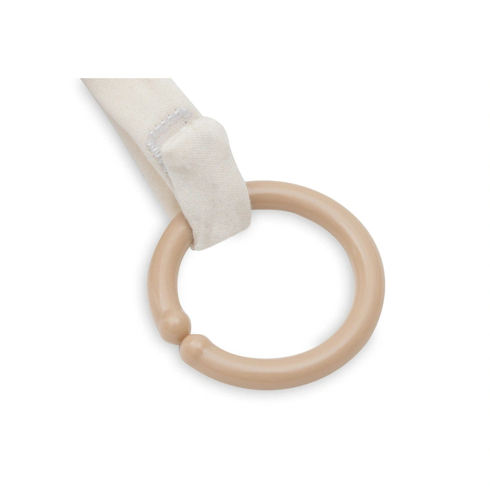 Jollein Activity Cube Animal Friends features a ring with a loop and attached fabric-like material for baby play.