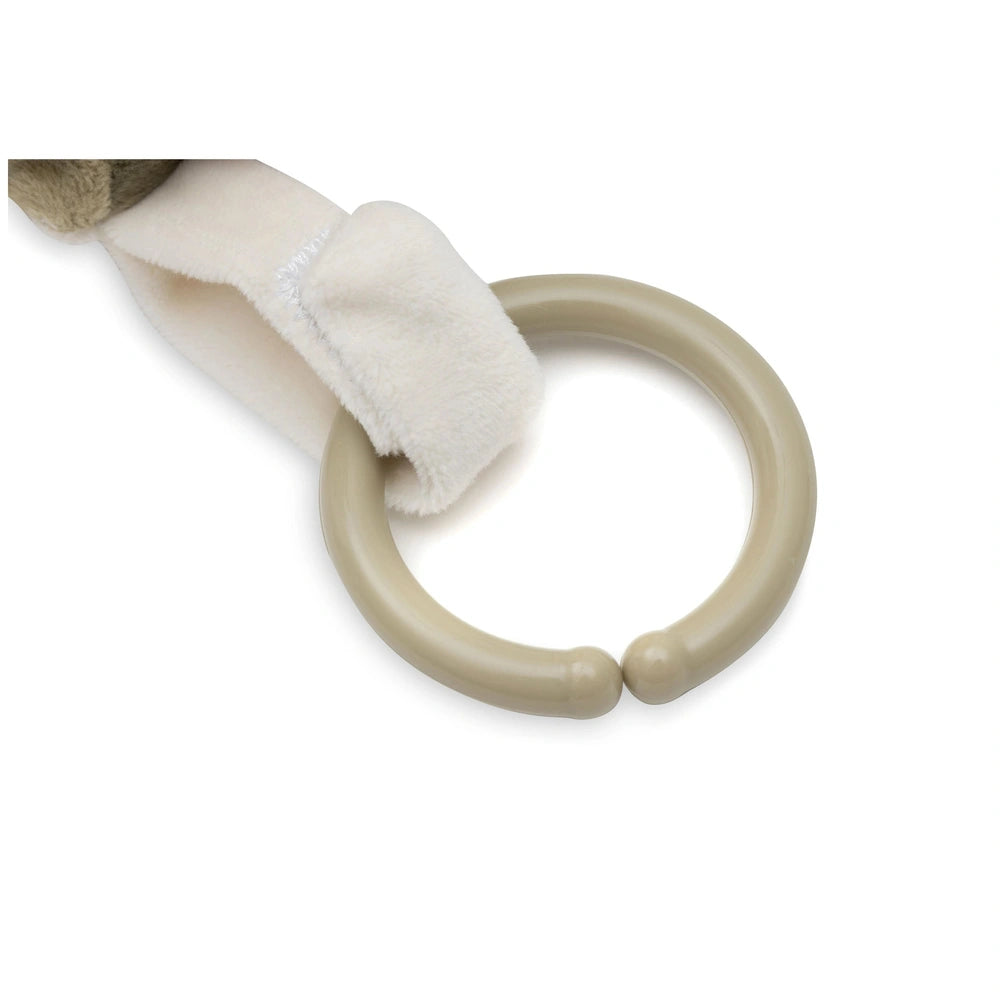Jollein Activity Cube featuring a smooth ring wrapped in a white cloth, designed for baby play and exploration.