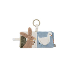 Jollein Soft Activity Book features a brown bunny with a yellow bow and a white duck on a blue background with a white backdr
