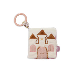 Jollein Soft Activity Book features a plush cream castle with a pink door and brown accents, designed for baby play and explo