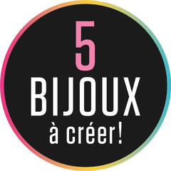 LANSAY My Charms Bracelets features bold text on a circular, multi-colored gradient background, highlighting "5 BIJOUX À CRE"