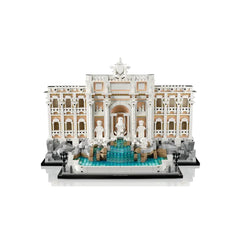 Lego Architecture Trevi Fountain model features classical design with white columns, statues, and beige accents in a detailed