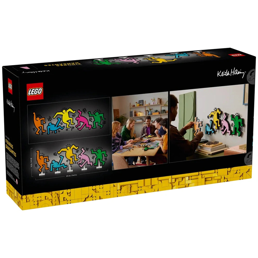 LEGO Art Keith Haring Dancing Figures set in a colorful box, showcasing various LEGO pieces in vibrant colors.