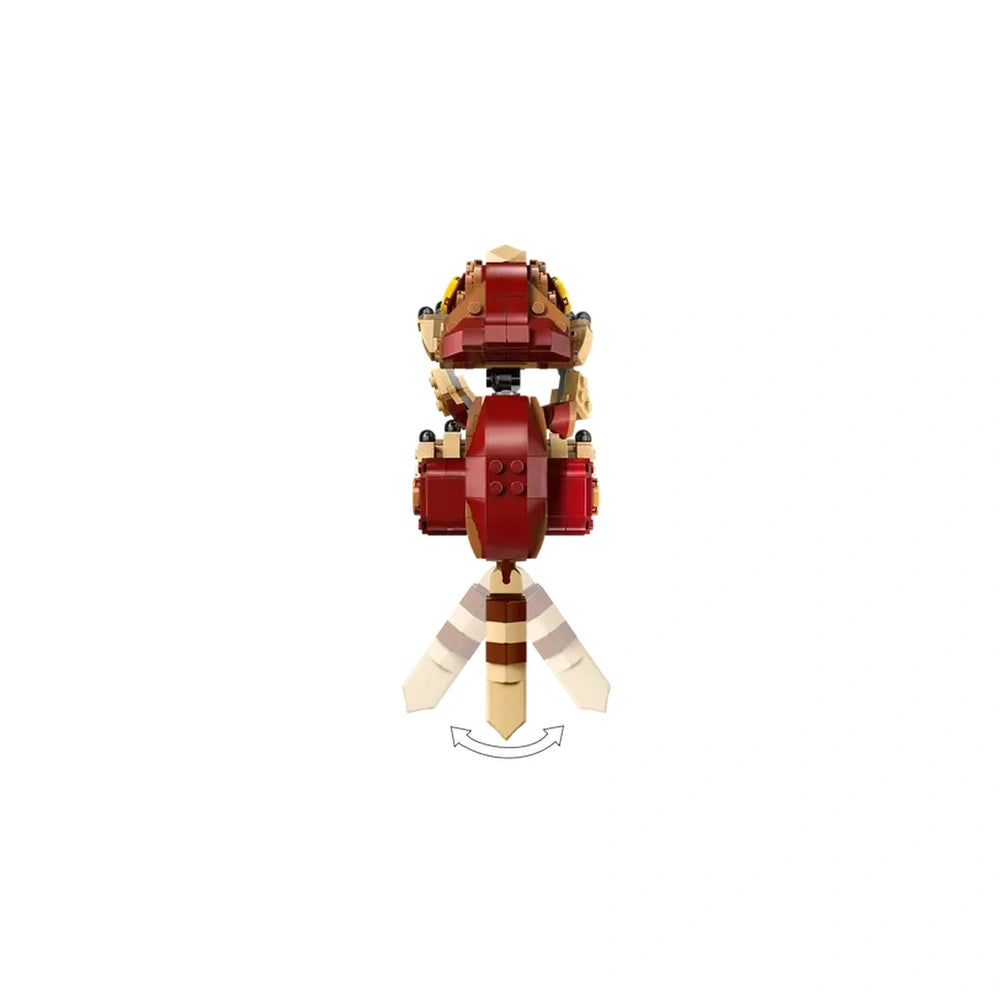 LEGO Baby Dinosaur Dolores, a brick-built Aquilops figure, showcasing movable head and limbs, with a vibrant color palette.