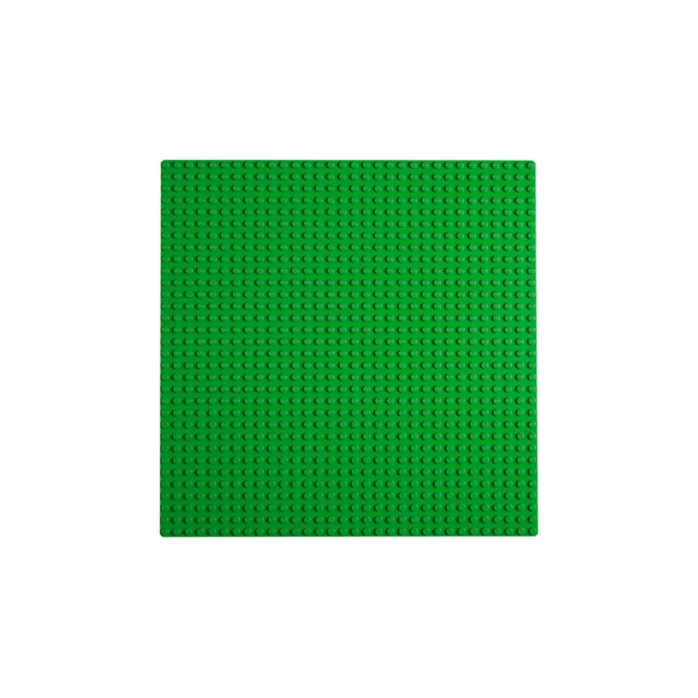 Bright green LEGO Classic Baseplate measuring 9.5 inches square, featuring a sturdy surface with 1,024 aligned studs for endless creative building.