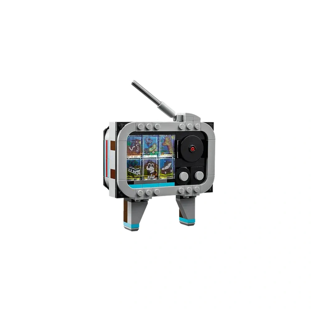 LEGO® Creator Retro Television Set in retro style with multicolored screen, featuring six vibrant snapshot stickers and an antenna.
