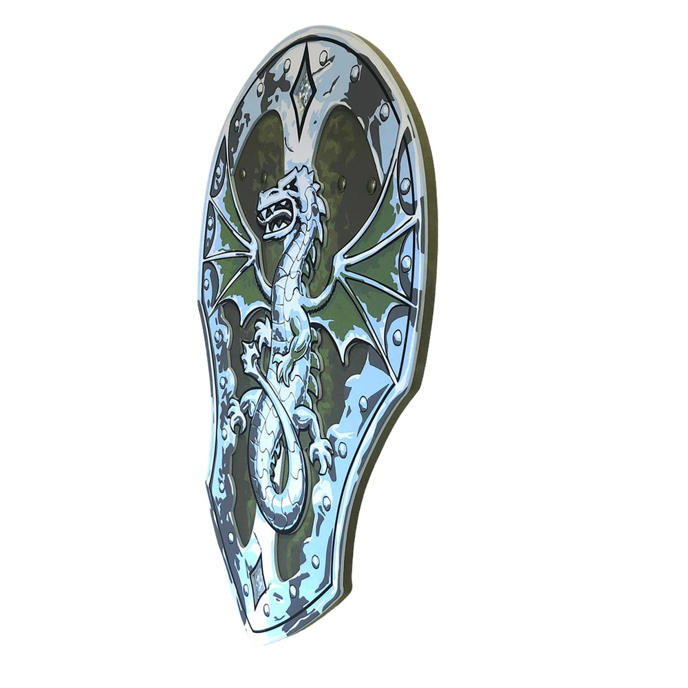Dragon Shield by Liontouch features a metallic surface with a blue and green dragon motif and intricate scale patterns.