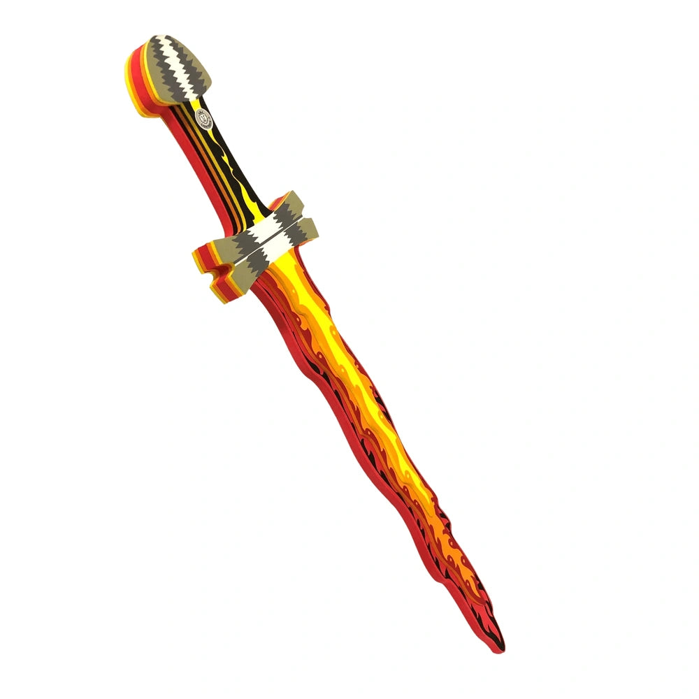 Liontouch Flame Sword features a yellow and orange blade with a striped handle, perfect for pretend professions and role play