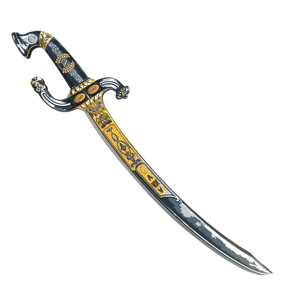 Liontouch Napoléon Battle Sabre with a polished metallic blade, black handle, and gold accents, featuring a yellow and black 