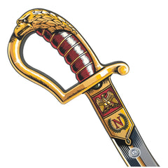 Liontouch Napoléon Sabre in red features a shiny metallic handle, reflective blade, and ornate hilt with snake and shield emb