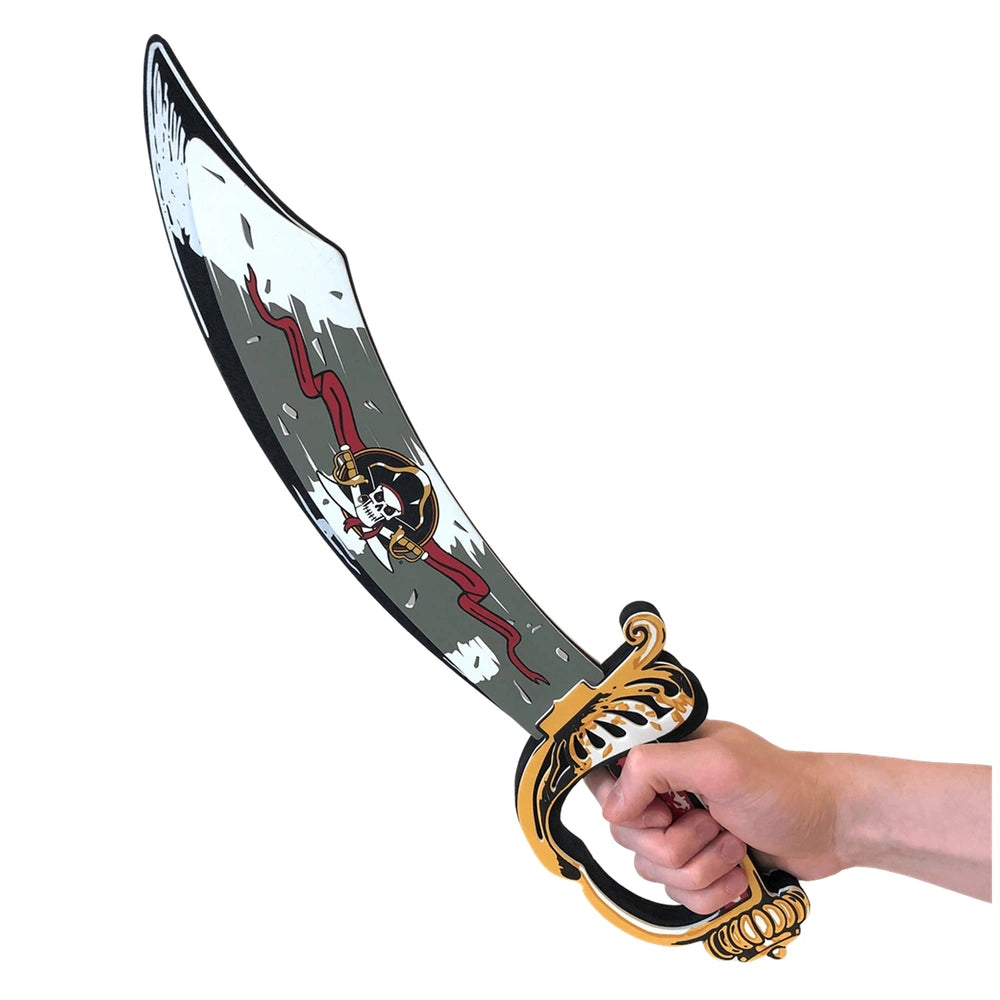 Liontouch Pirate Sabre features a black blade with a red streak and a gold handle, made of plastic, displayed front view.