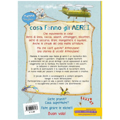 MACRO JUNIOR book cover featuring a blue background, colorful plastic borders, and engaging text about airplanes.