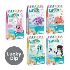 LINXO Character Arts & Crafts kit in matte cardboard packaging with glossy plastic window, featuring colorful boxes and text.