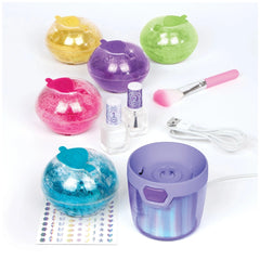 MAKE IT REAL Party Nails Glitter Nail Studio featuring colorful plastic containers and a pink-handled brush.