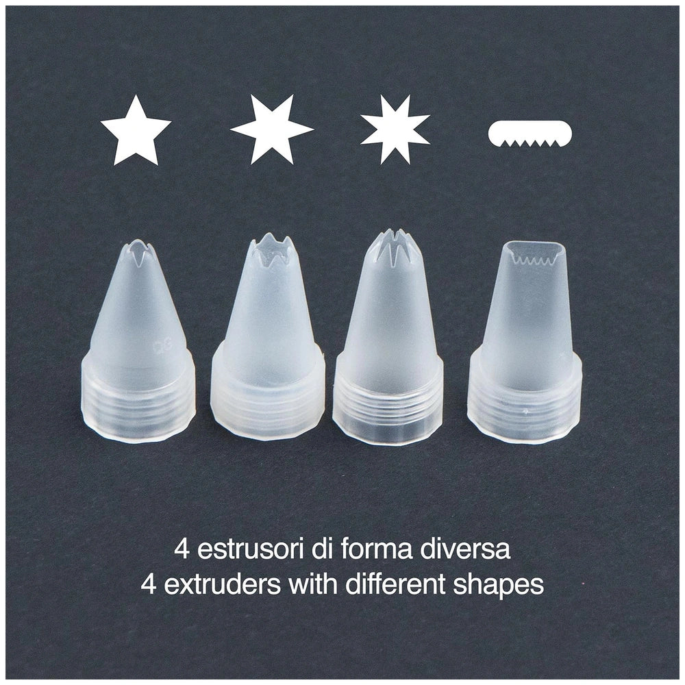 Momomi Decoden Kawaii Artist Creamy Bag featuring four different-shaped extruders on a white matte background with star desig
