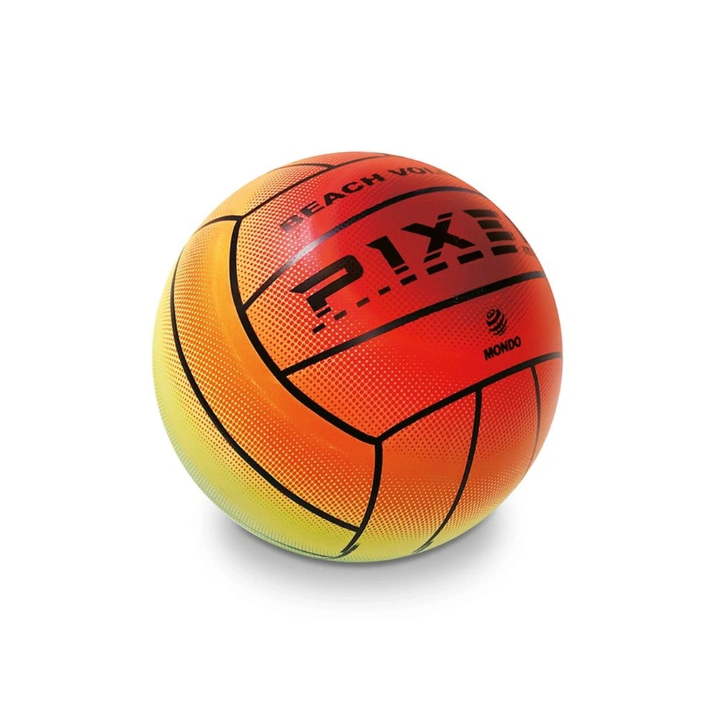 Mondo beach volleyball features a vibrant orange gradient, textured surface, and black panels with "BEACH VOLLEY" and logo.