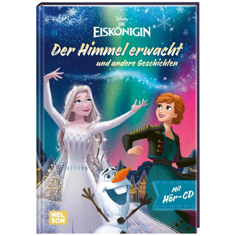EISKONIGIN book packaging features two animated female characters and a snowman against a gradient blue and purple starry bac