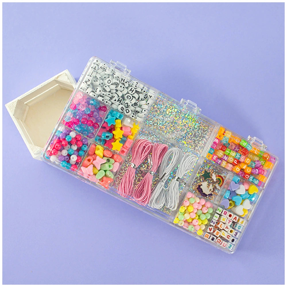 Nice Beads ABC Magic Unicorn 500 Set in a clear plastic container, featuring vibrant colors and multiple small compartments.