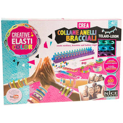 Creative Elasticolor arts and crafts kit packaging featuring a colorful design, glossy plastic window, and instructional text