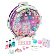 Creative Trolley Beauty & Nails Unicorn features a glossy and matte plastic casing with multiple trays for organization.
