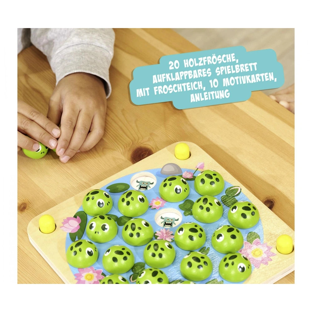 Noris My Frog Memory Game features wooden frogs and a foldable game board for fun and engaging gameplay.