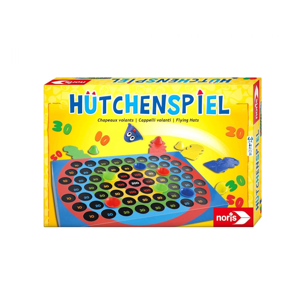 Noris shell game box featuring a colorful board and pieces, designed for fun, interactive gameplay for children.
