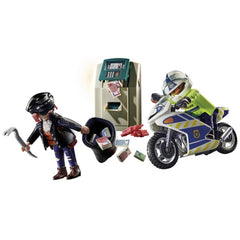 Playmobil City Action Police Motorcycle Pursuit Of The Money Robber - 70572