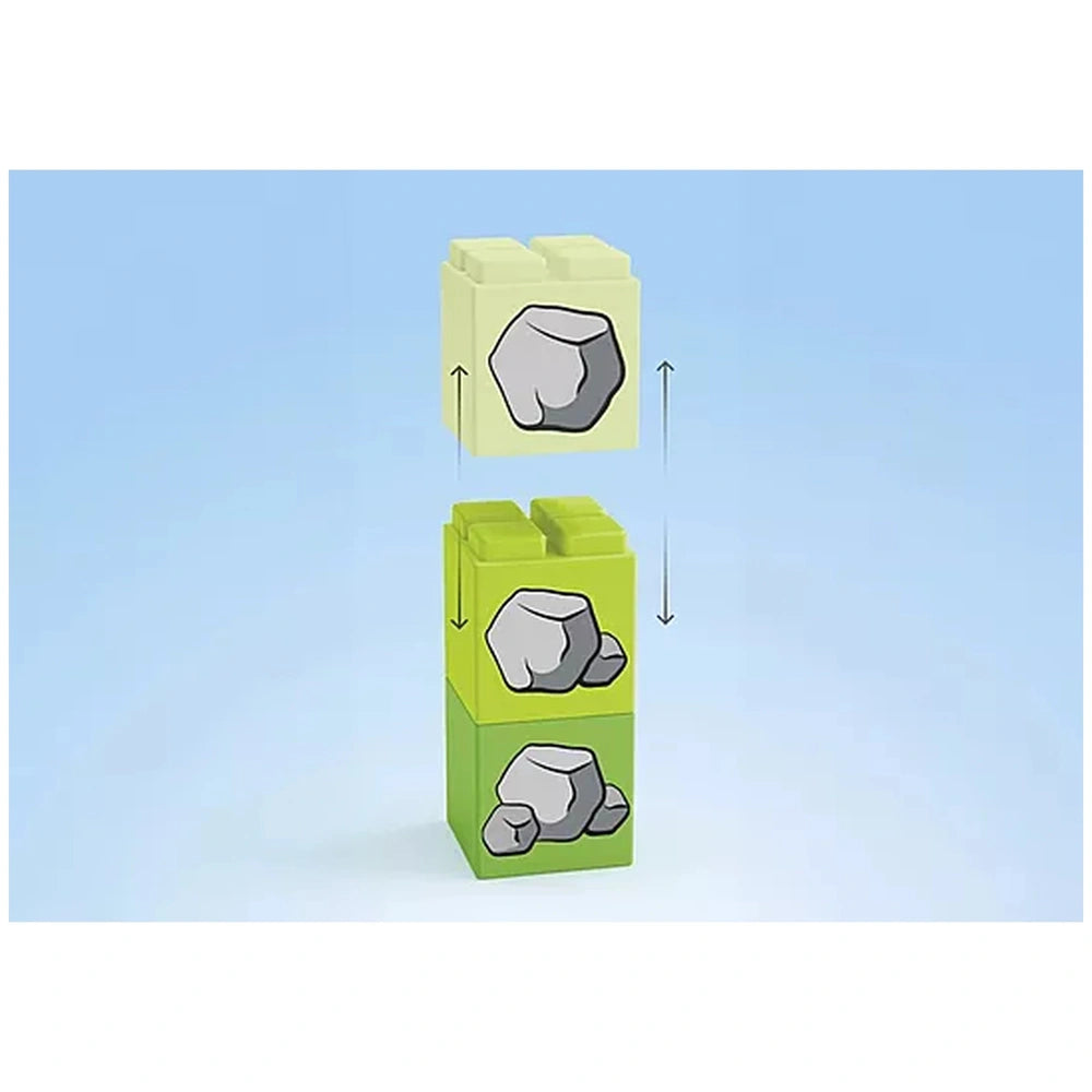 Playmobil Junior Shovel Excavator Toy features three stacked blocks with gray and white rock symbols in green color.