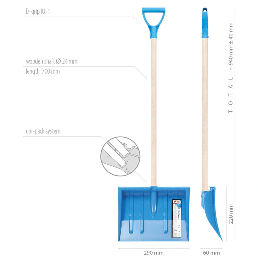 Igloo Comfort Shovel for Kids featuring a wooden shaft and blue plastic handle, shovel, spatula, and pole.