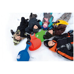 PROSPERPLAST Kid Slider features children in colorful winter clothing playing on snow with a red snowboard centrally position