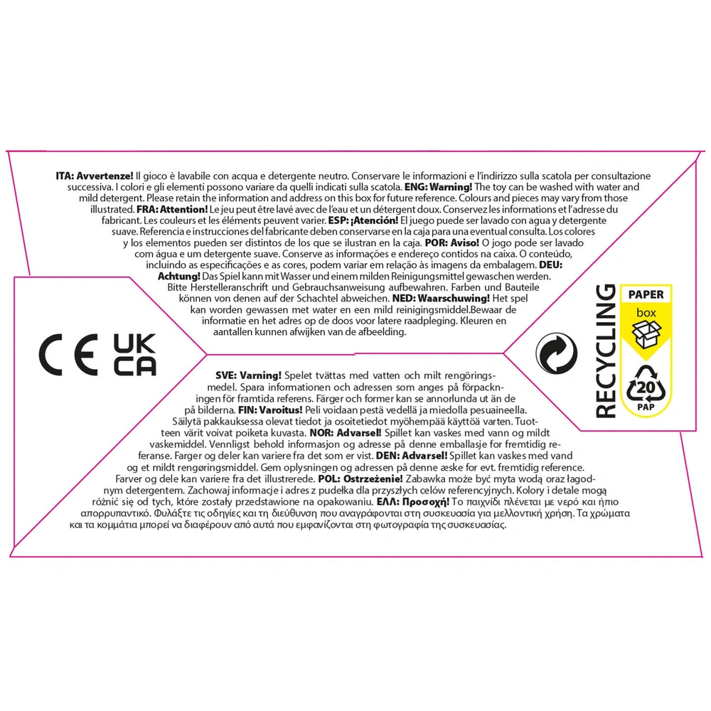 Quercetti Polipetti baby activity toys packaging features a pink and white design with black text and colorful symbols.