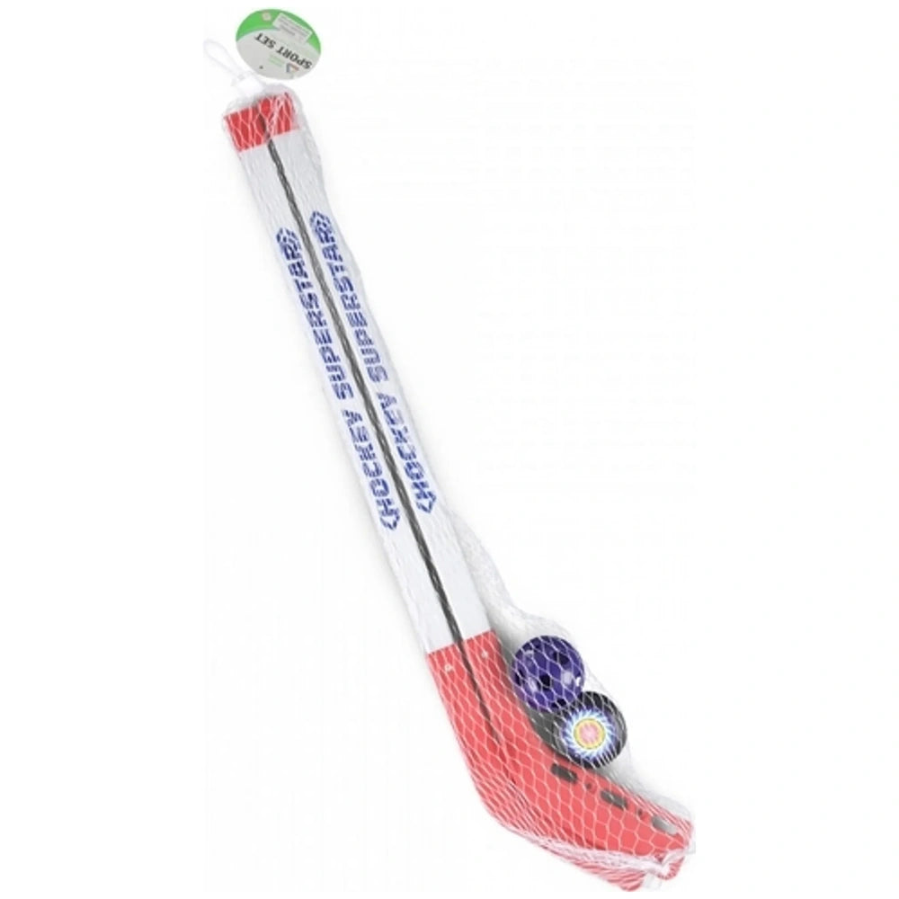 RAPPA hockey stick set features a smooth red and white design, complete with a ball and puck for sports play.