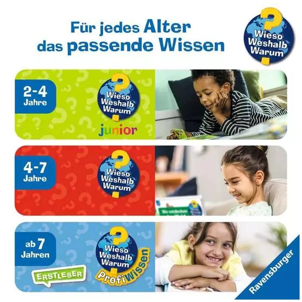 Ravensburger puzzle featuring three children engaged in reading and using a tablet, set against vibrant backgrounds.