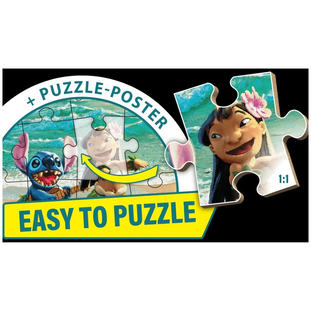 Schmidt Spiele Bulldozer PR736 puzzle features colorful pieces with a Moana character, set against a beach scene background.