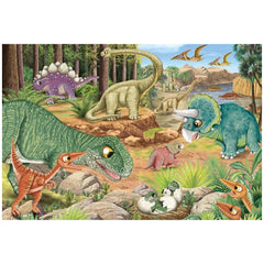 Dinosaur Fun puzzles feature vibrant illustrations of various dinosaurs in a lush, tropical environment.