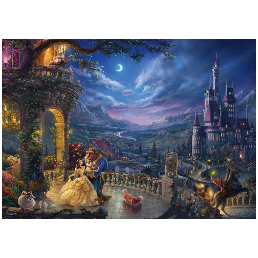 Schmidt Spiele's 1000-piece puzzle features a couple dancing in a moonlit garden with a castle in the background.