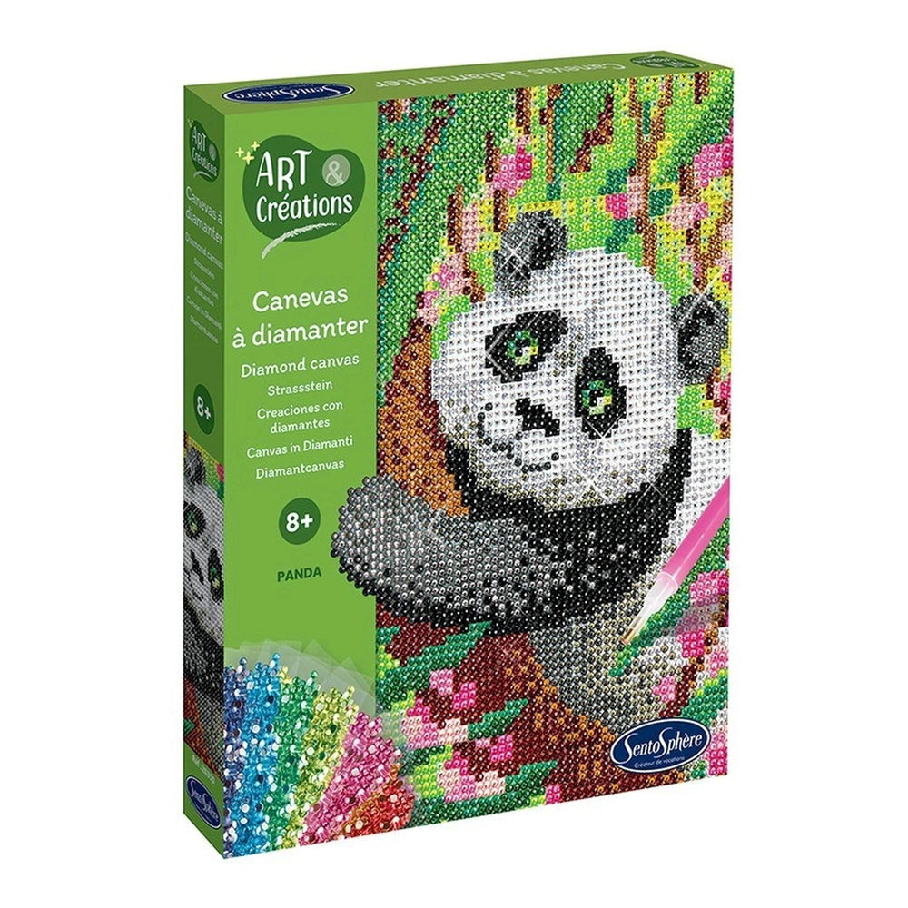 Sentosphere Art-Creations box features a playful panda surrounded by vibrant flowers and a rainbow on a glossy, textured desi
