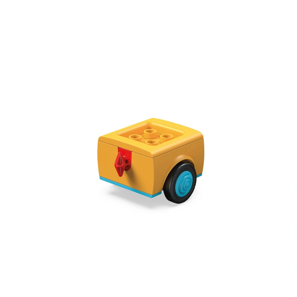 Siku Adam Addy Toddys construction set toy features a yellow body, blue wheel, and red handle on a smooth surface.