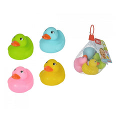 Simba ABC Bathing Ducks collection featuring colorful rubber ducks arranged in a row with a plastic bag of smaller ducks.