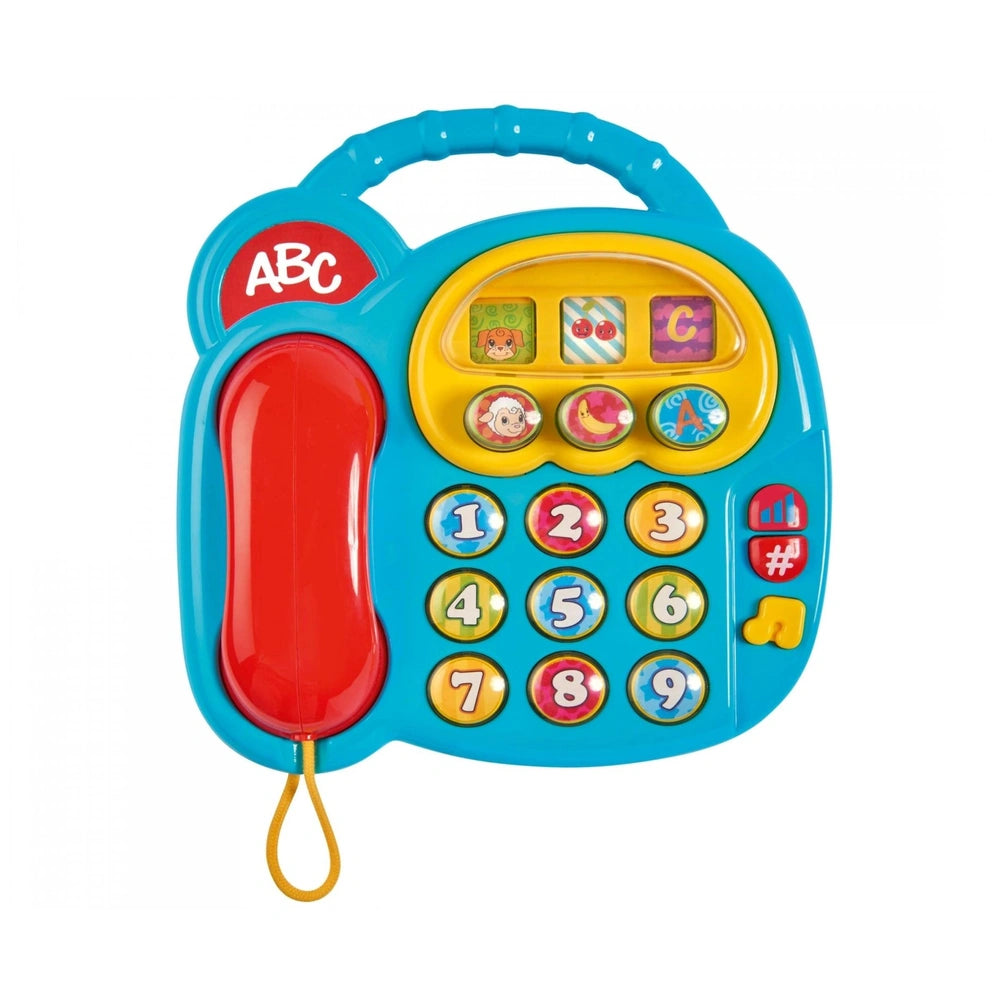 Simba ABC Colorful Telephone, a vibrant, child-friendly toy phone with numbers, letters, and fun icons for educational play.