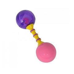Simba ABC First Rattle, colorful rattle toy with yellow handle, pink translucent ball, and purple inner ball for infants.