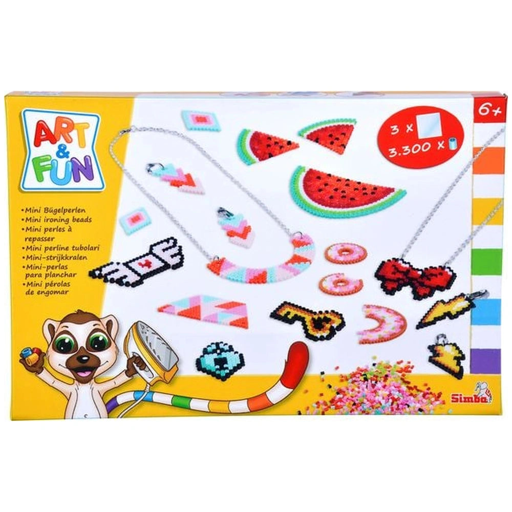 Simba Art & Fun Mini Iron-On Beads Necklace Earring Set featuring colorful components for children’s jewelry crafting.
