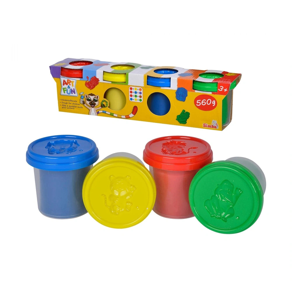 Simba Art & Fun Soft Dough set with colorful box, various art materials, and vibrant plastic containers for childrens creativ