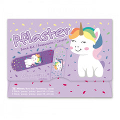 TapirElla Unicorn Patches 20 Pcs retail packaging in matte cardboard with purple background and colorful dot pattern.